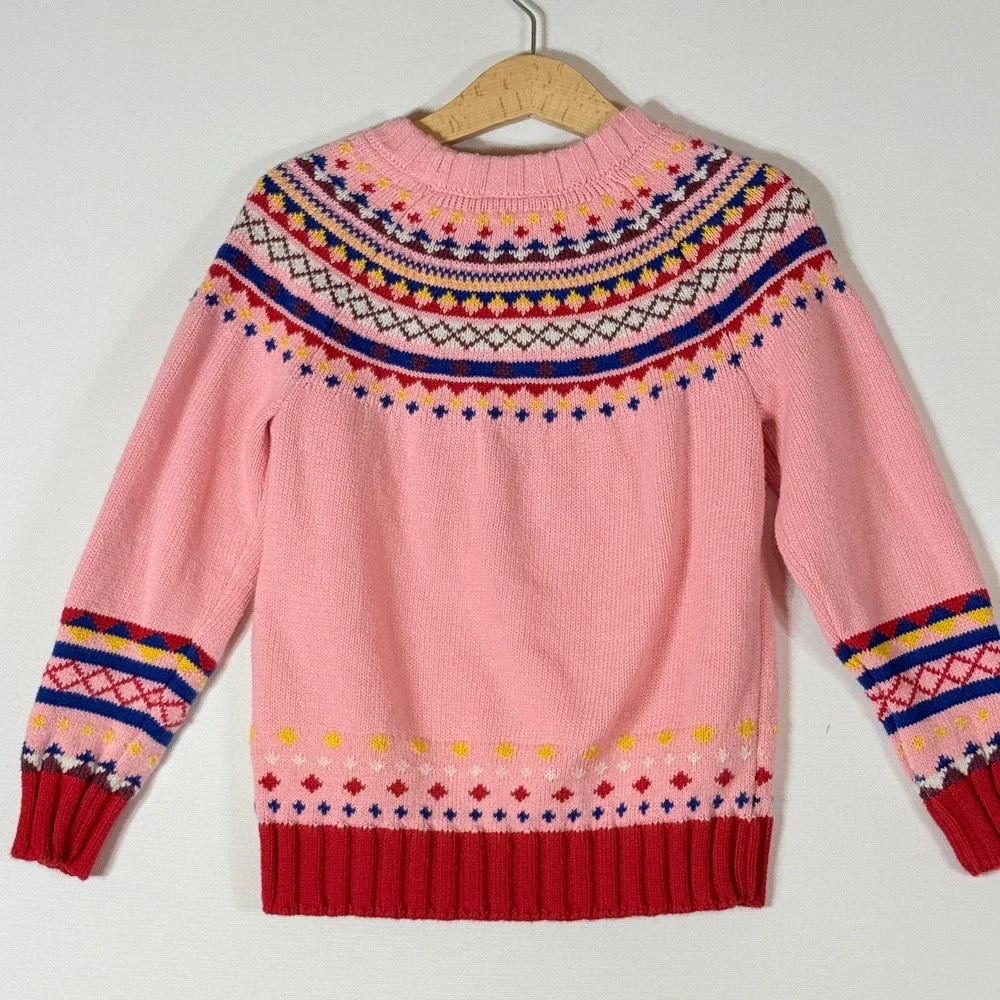 Hanna Andersson Girls 110 5 Sweater Fair Isle Pink‎ Knit Pullover Coquette Sweet